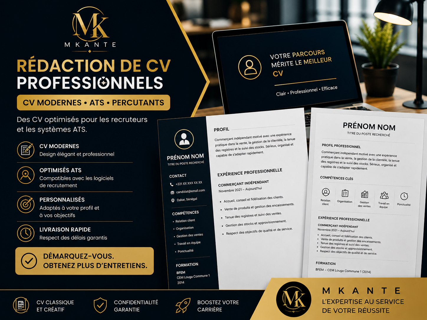 Création de CV professionnel moderne et adapté à votre candidature