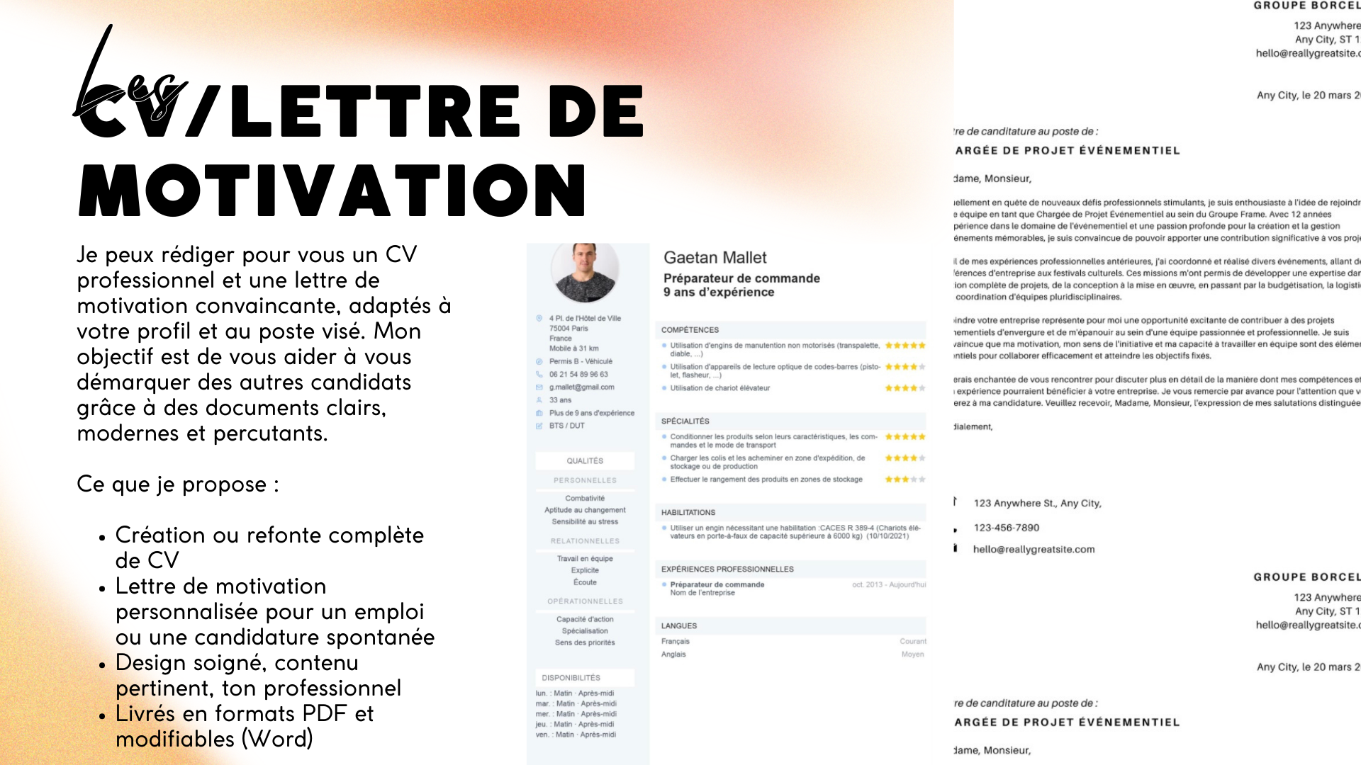 Rédaction de CV moderne et lettre de motivation sur mesure